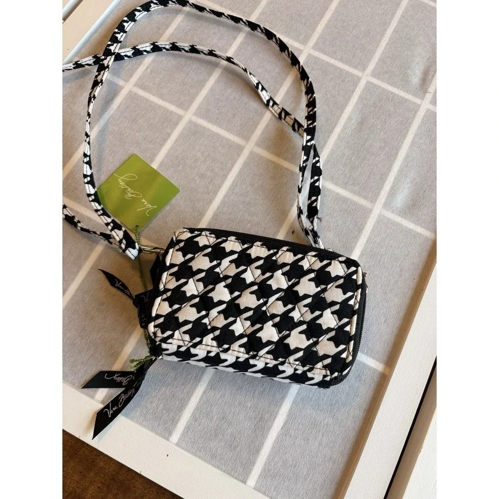NWT Vera Bradley Quilted Midnight Houndstooth Crossbody black white wallet